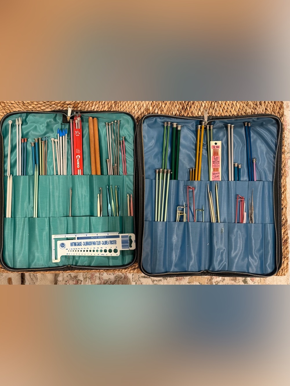 Knitting Needles & Crochet Hooks with Organizer Cases - Teal and Blue